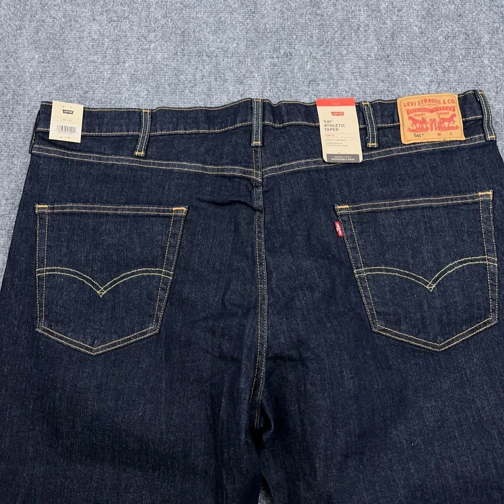 NEW Levi's 541 Athletic Taper Jeans Mens 46x34 Dark Indigo Wash Stretch Denim